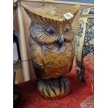 Large Carved Wooden Figure of Owl on Perch - height approx 46cm