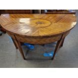 Inlaid Wood Antique Half Moon Games Table