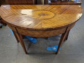 Inlaid Wood Antique Half Moon Games Table