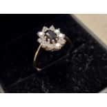 9ct Gold & Sapphire Cluster Dress Ring, size N