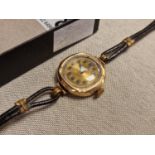 Antique Swiss 9ct Gold Cocktail Watch w/leather strap - weight 15.5g