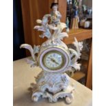 Antique German Volkstedt Pottery Figural Mantel Clock - Meissen or Dresden Interest