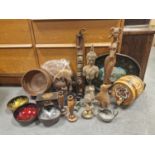 Assortment of Various Carved Wood Bowls, Ephemera and Figures