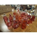 Good Collection of Various Cranberry and Rose Glass Jugs, Vases and Jars, some nice Victorian exampl
