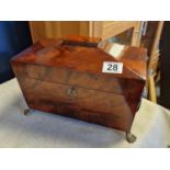 Early Victorian Footed Mahogany Sarcophagus Twin-Box Tea Caddy with Lions' Head Details and Key - 31