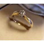 9ct Gold and Solitaire Diamond Engagement Ring w/0.2ct marked - 2.3g & size P+0.5