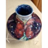 Early Signed Moorcoft Floral Squat Vase w/a Green and Purple colourway 10.5cm diameter