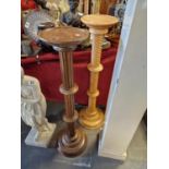 Pair of Wooden Plinth Plant Stands - one with carved barley twist decoration 97cm, other 96cm