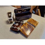 Set of Four Antique Tortoiseshell Collectables inc Card Case, Snuff Box etc