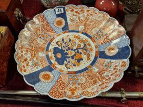 Large Fluted Edged Japanese Hand-Painted Imari Plate - 46cm diameter