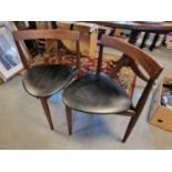 Pair of Mid-Century Teak and Leather Danish Denmark Roundette Chairs - by Hans Olsen for Frem Rojle