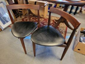 Pair of Mid-Century Teak and Leather Danish Denmark Roundette Chairs - by Hans Olsen for Frem Rojle