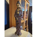 Large Indonesian Wooden Buddha with Gilt Decoration to face - 60cm tall