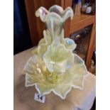 Mid-Century Continental/European Iridescent Floral Glass Epergne Centrepiece - Vaseline/Uranium Glas