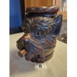 West German Carved Black Forest Lidded Tobacco Jar in form of Scottish Terrier's Head & glass eyes -