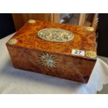 1880 Solid Thuya Wood Jewellery Box with Decorative Cast Scene to top - 30x20x13cm