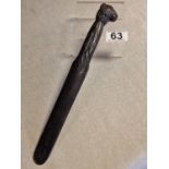 Likely Black Forest Wooden Letter Opener w/ Ram/Sheep/Goat Head inc Glass eyes - length 29cm