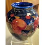 Early Signed Moorcroft Peaches and Grapes Baluster Vase - 15.5cm high