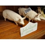 Pair of Beswick Wall Boy and Wallqueen Pig Figures + Advertising Sign