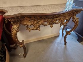 Antique Style French Louis XV Half Moon Rococo Gilt Hall Table