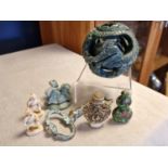 Collection of Chinese Decorative Pieces, inc Puzzle Ball, Netsuke, Scent Bottles