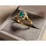 9ct Gold and Emerald Cluster Dress Ring, 2.8g and size Q+0.5