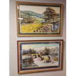 Pair of 1985 and 1986 Countryside Watercolour Paintings by Robert Nicholls (1973-) - 86x61cm