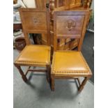 Pair of Yorkshire Oak Eagleman (Albert Jeffray) Leather Seated Dining Chairs - Mouseman Interest