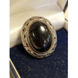 1920s Silver & Whitby Jet Brooch - 3.4x2.7cm, 17.7g