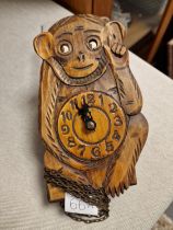 1930s Handmade Monkey-Faced Miniature Wall Clock - height 18cm