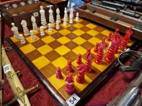 1940s Chess Set w/ Bone Detail - possibly Oriental, board 50x50cm