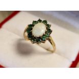 9ct Gold, Emerald & Opal Cluster Dress Ring - size P+0.5, 2g