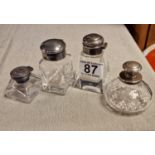 Quartet of Various Size Hallmarked Silver Scent Bottles - total weight 580g, tallest 8cm high