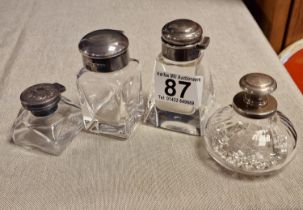 Quartet of Various Size Hallmarked Silver Scent Bottles - total weight 580g, tallest 8cm high