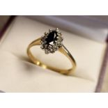 9ct Gold, Sapphire & Diamond Pear-Shaped Dress Ring - size O, 2g