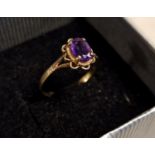9ct Gold & Amethyst Dress Ring - size O