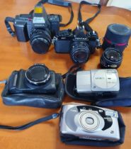 Yashica 230AF digital SLR camera w. 35-70mm macro lens, Pentax MV SLR camera w. 50mm lens, Pentax 28