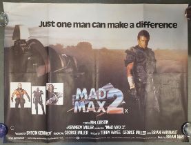 Folded UK quad film poster (40"x30") for Mad Max 2 [1982; aka the Road Warrior] (wrinkling + 2cm tea