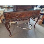 Vintage Twin-Drawer Side Table, French Louis XVI Style, with Glass Top, Serpentine Front and Carved