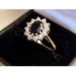 9ct Gold & Sapphire Dress Ring, Princess Diana-Style - size O, 2.4g