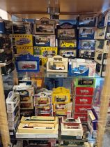 Two Shelves of Die Cast Toy Cars and Trucks inc Lledo, Vanguard and Eddie Stobart