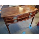 Antique Three-Drawer Bow Fronted Side Table/Desk - 90x76x53cm