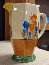 Hand-Painted Clarice Cliff Crocus Jug - 18cm tall