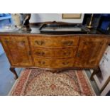 Vintage Three-Drawer Walnut French Louis XVI Style Sideboard with Glass Top, Serpentine Front and Ca