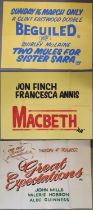 A trio of hand-painted UK quad film posters (40" x 30") for Macbeth [1971], The Beguiled/Two Mules f