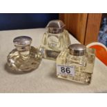 Trio of Large Vintage and Antique Birmingham and Chester Hallmarked Silver Scent Bottles - total wei