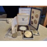 Collection of Various Vintage Coins inc Troy Ounce Sterling Silver Example, plus a Florin and a Quar