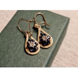 Pair of 9ct Gold, Diamond and Sapphire Drop Earrings