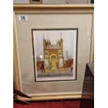 Framed and Hand Signed Salford Artist Harold Riley (1934-2023) Print, 'The Yellow Door' - by Grove G