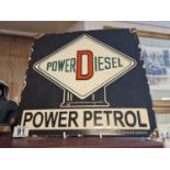 Power Diesel Power Petrol Metallic Enamel Advertising Sign - Automobilia/Petroliana Interest, 35.5x3
